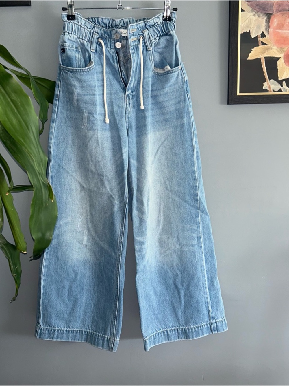 KanCan Sz 1/24 Wide Leg Light Wash Drawstring Jeans High Rise